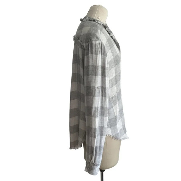 Anthropologie Cloth & Stone Plaid Fringe  Button Down - Picture 3 of 6